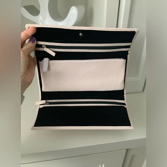 PANDORA Unforgettable Moments Pink Travel Jewelry Case Organizer Clutch Leather - Picture 6 of 16